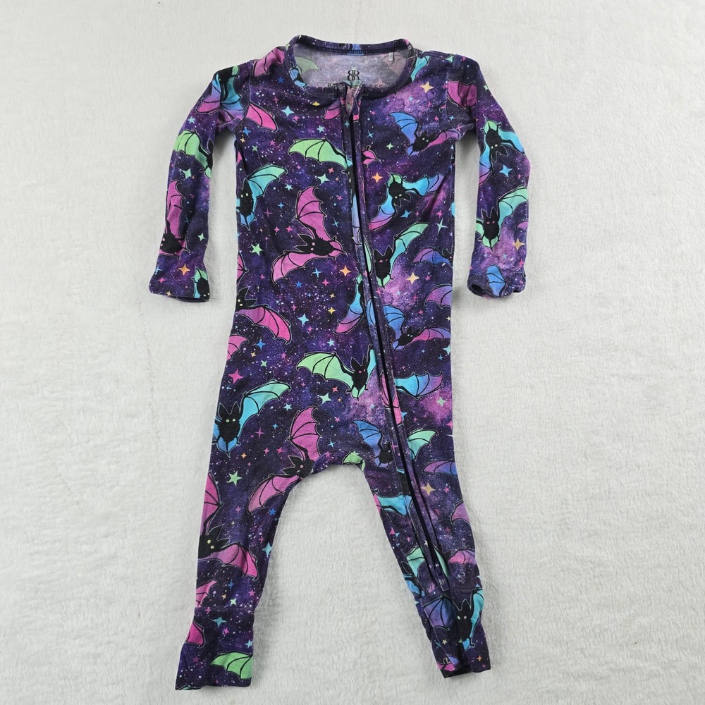 Bums & Roses Bamboo Bat Galaxy Romper 9-12 Months Purple Halloween Sleepwear
